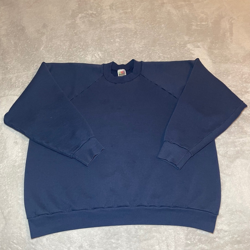 Vintage 90s Fruit of the Loom Sweatshirt Womens 2X Navy Blue Raglan Blank Basic
